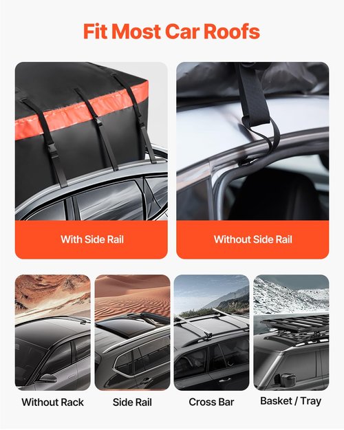 VEVOR Car Rooftop Cargo Carrier Bag, 23 Cubic Feet Roof Cargo Carrier, Heavy Duty 840D PVC 100% Waterproof Car Roof Luggage Bag for All Vehicle with/without Rack- with Lock, Anti-Slip Mat, 6 Door Hook