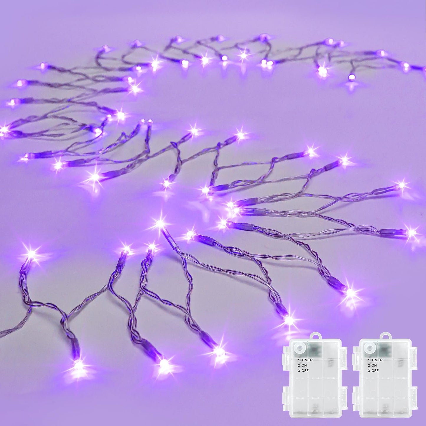 cshare String Lights Outdoor Waterproof 9.8ft 30 LED, Purple Fairy Lights Battery Operated with Timer Clear Wire for Indoor & Outdoor Christmas Halloween Decorations Garland Party Garden 2 Packs