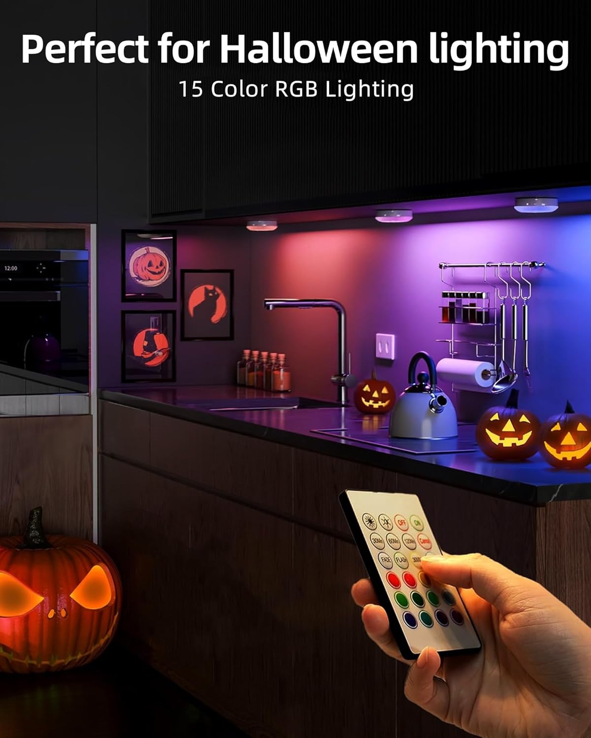 Rechargeable Under Cabinet Puck Lights with Remote - Dimmable RGB & 3 Color Temps (6 Pack)