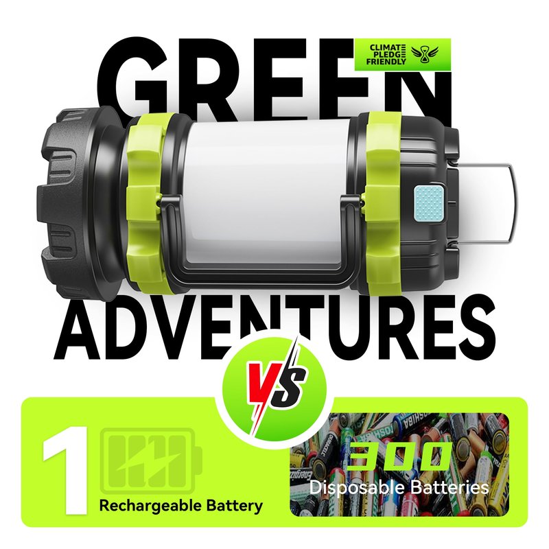 AlpsWolf Rechargeable Flashlight, 6 Modes Camping Flashlight LED Camping Lantern for Power Outage, Flashlight for Home, Emergency, Green