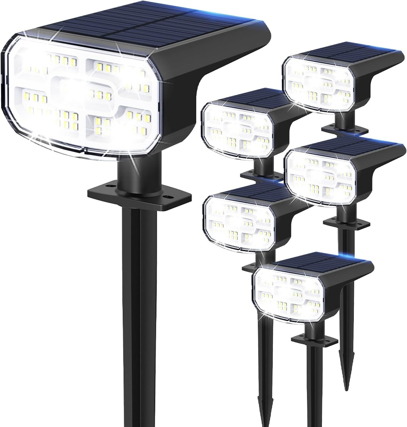 Super Bright Solar Spot Lights - 6 Pack, Waterproof IP65, 2 Color Temperatures, 4 Modes for Outdoor Landscape