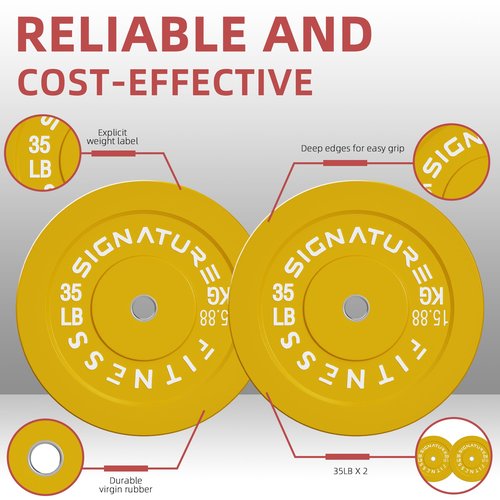 Fitvids 2" Olympic Bumper Plate Weight Plates with Steel Hub β 35LB β 35 lbs β Colored
