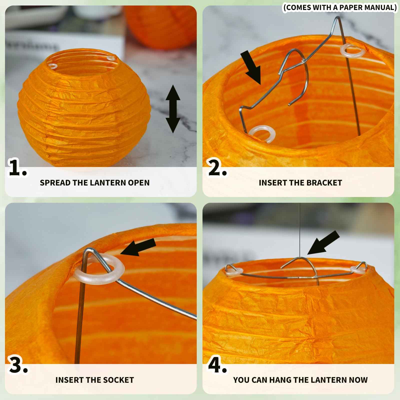 21 Pcs Orange Paper Lanterns Party Decorations, 4/6/8/10 Inch Thanksgiving Party Hanging Paper Lanterns for Fall Harvest, Wedding, Birthday, Baby Shower, Classroom Ceiling Home Decor Indoor Outdoor