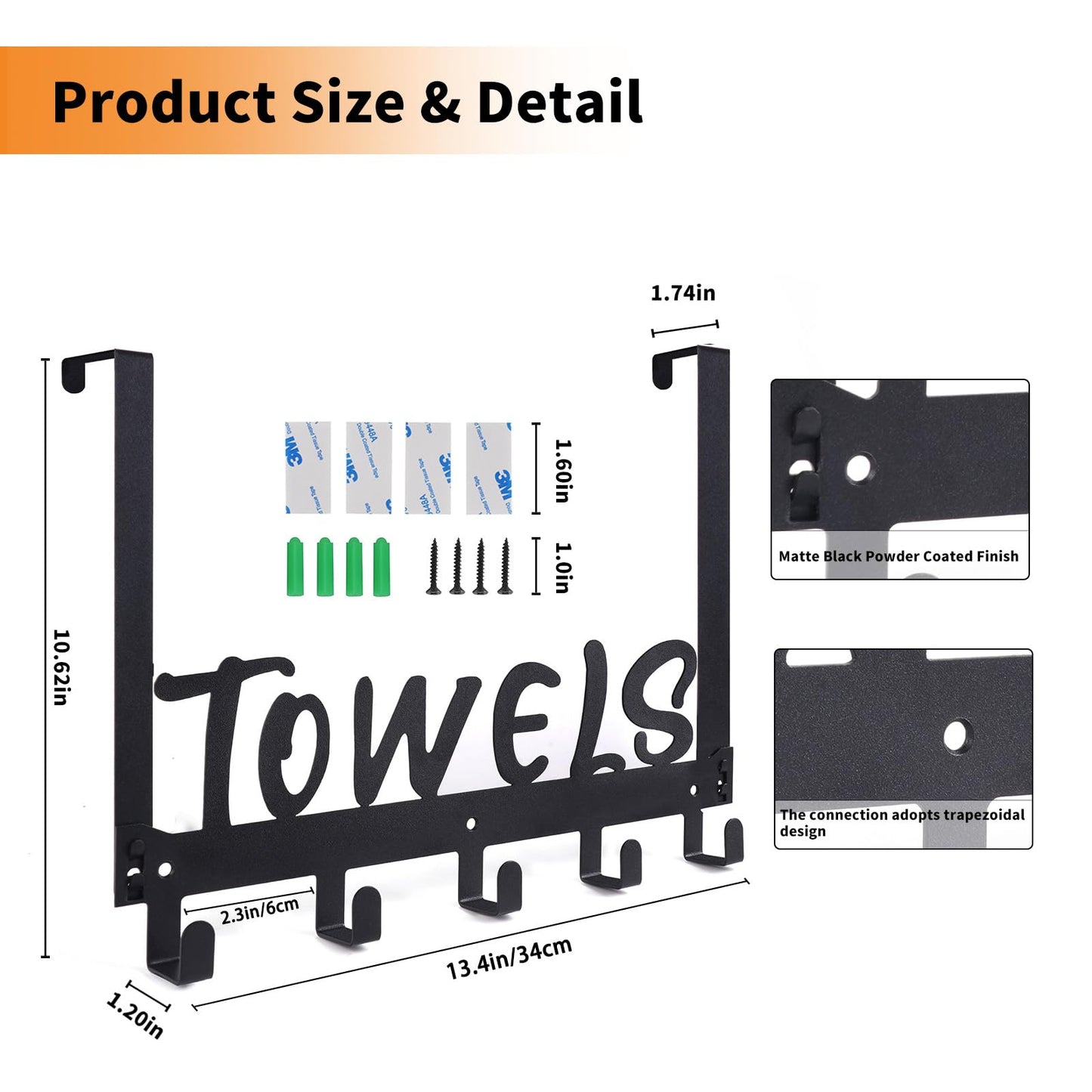 Gohiuo Over The Door Hook - 5 Coat Hooks Towel Rack for Bathroom & Bedroom (Pink)