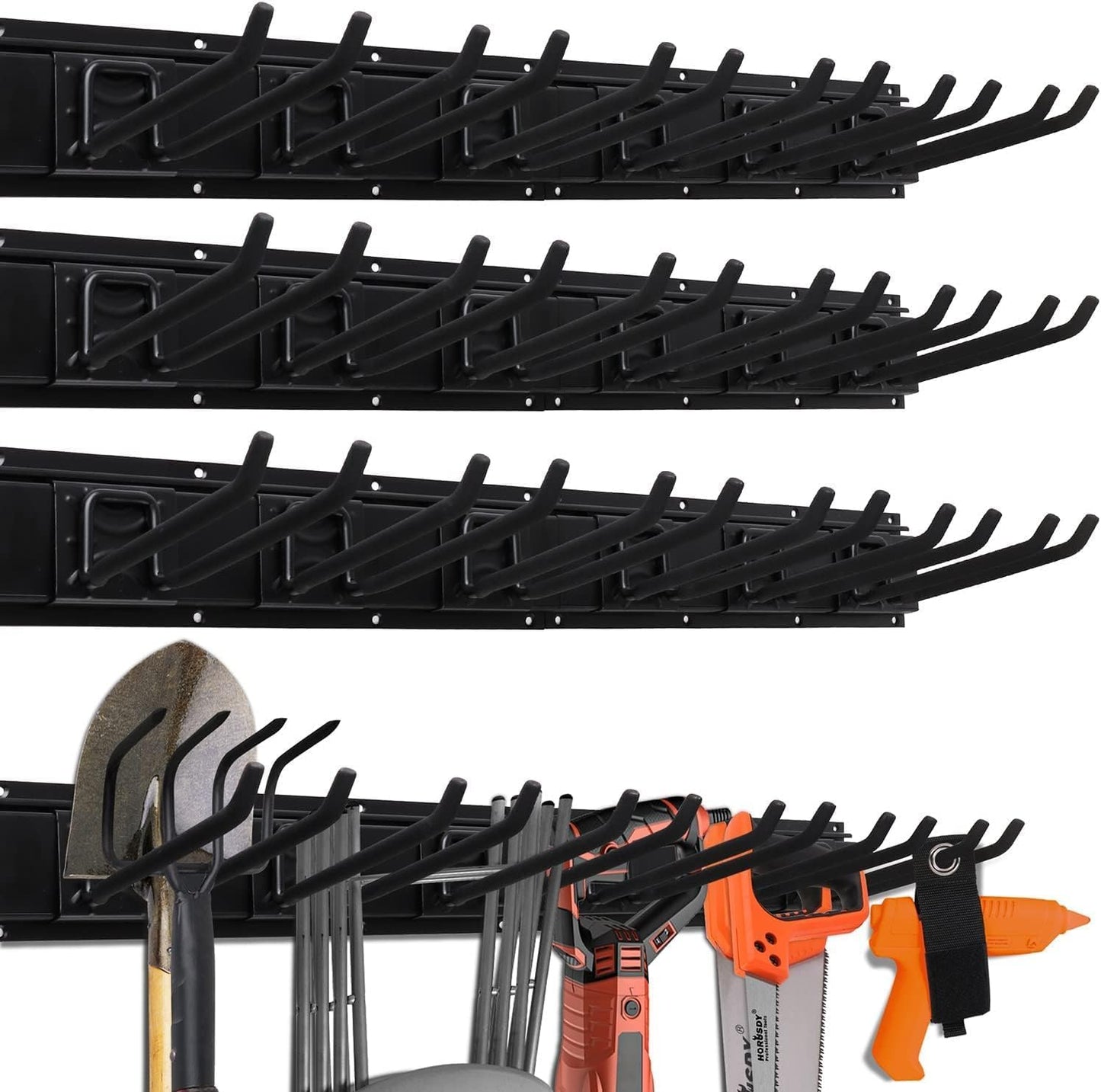Heavy Duty Garage Organization Rack - 64-Inch Tool Storage with 600LB Capacity, 4 Rails & 9 Adjustable Hooks