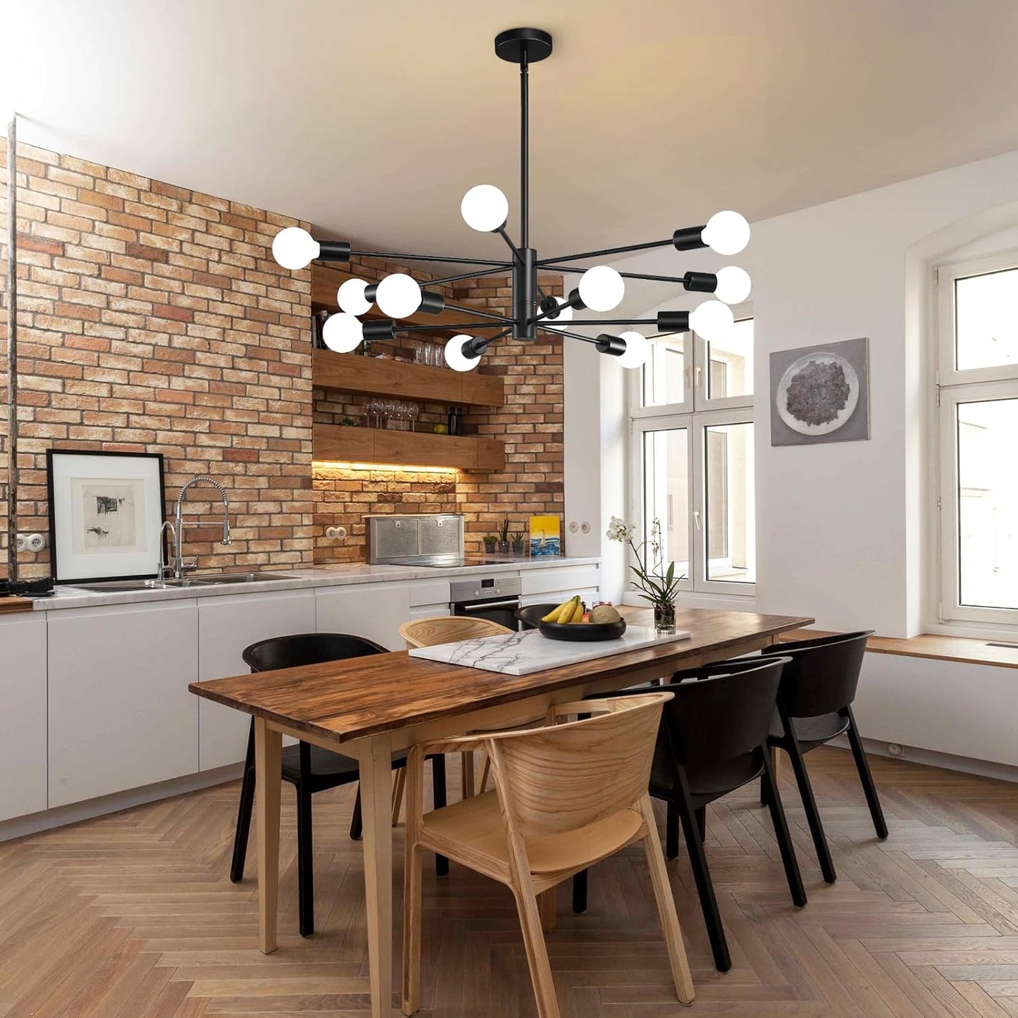8-Light Gold Sputnik Chandelier - Modern Adjustable Ceiling Light for Dining Room, Kitchen & Foyer