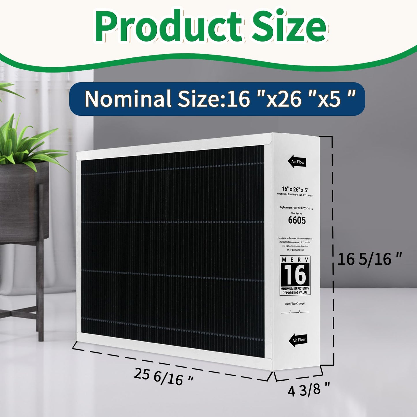 16x26x5 MERV 16 Replacement Filter,Replacement for Lennox 6605 Air Filter and Compatible with PureAir PCO3-16-16 Air Purifier.1 Pack