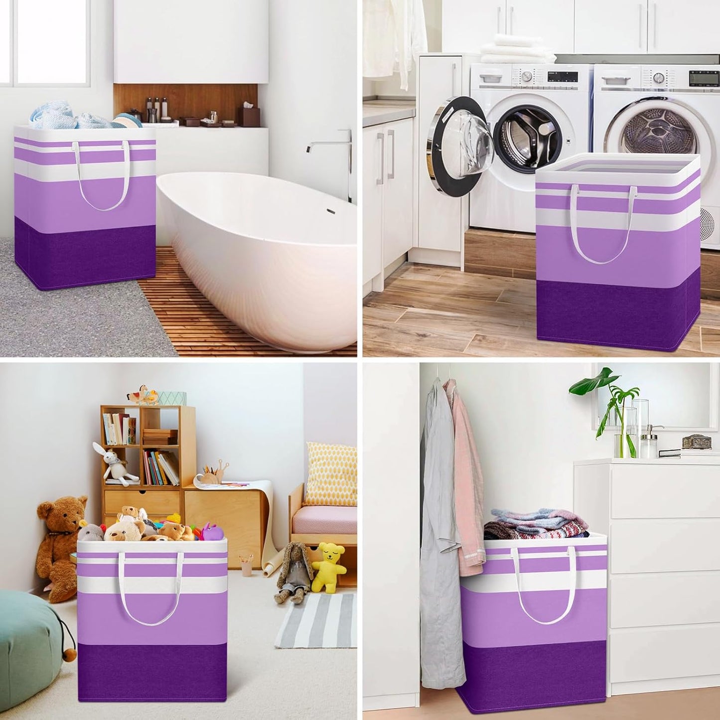 Waterproof 100L Laundry Basket Set - Collapsible Freestanding Hamper with Extended Handles - 2-Pack Gradient Grey for Clothes & Toys