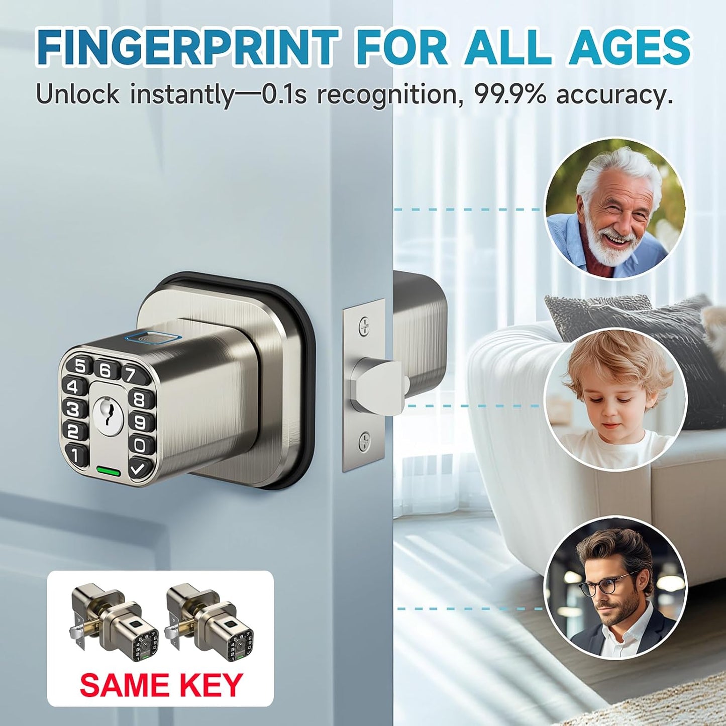 Smart Biometric Fingerprint Door Lock with Keypad - Keyless Entry, Waterproof, Auto Lock - Matte Black