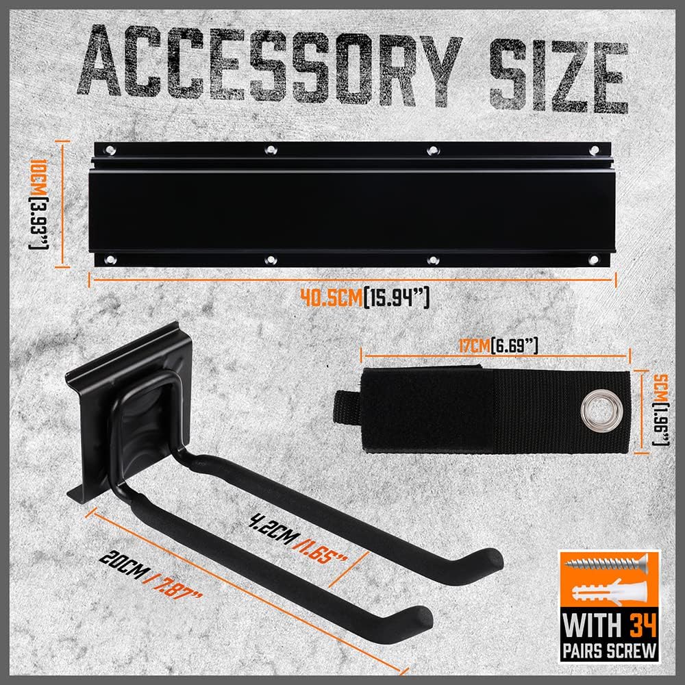 Heavy Duty Garage Organization Rack - 64-Inch Tool Storage with 600LB Capacity, 4 Rails & 9 Adjustable Hooks