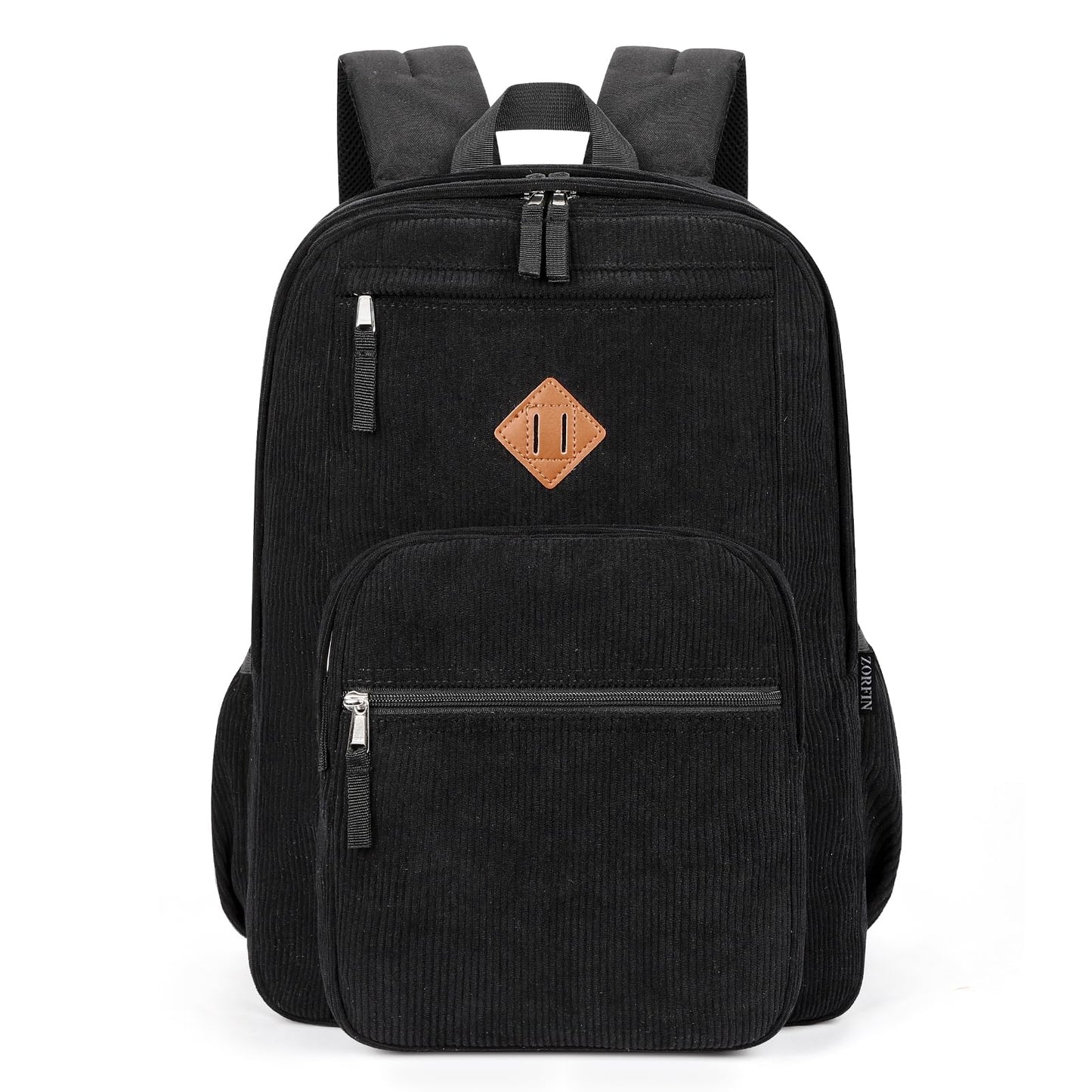 ZORFIN 26L Backpack for College, and Travel: Corduroy Bookbag - Black