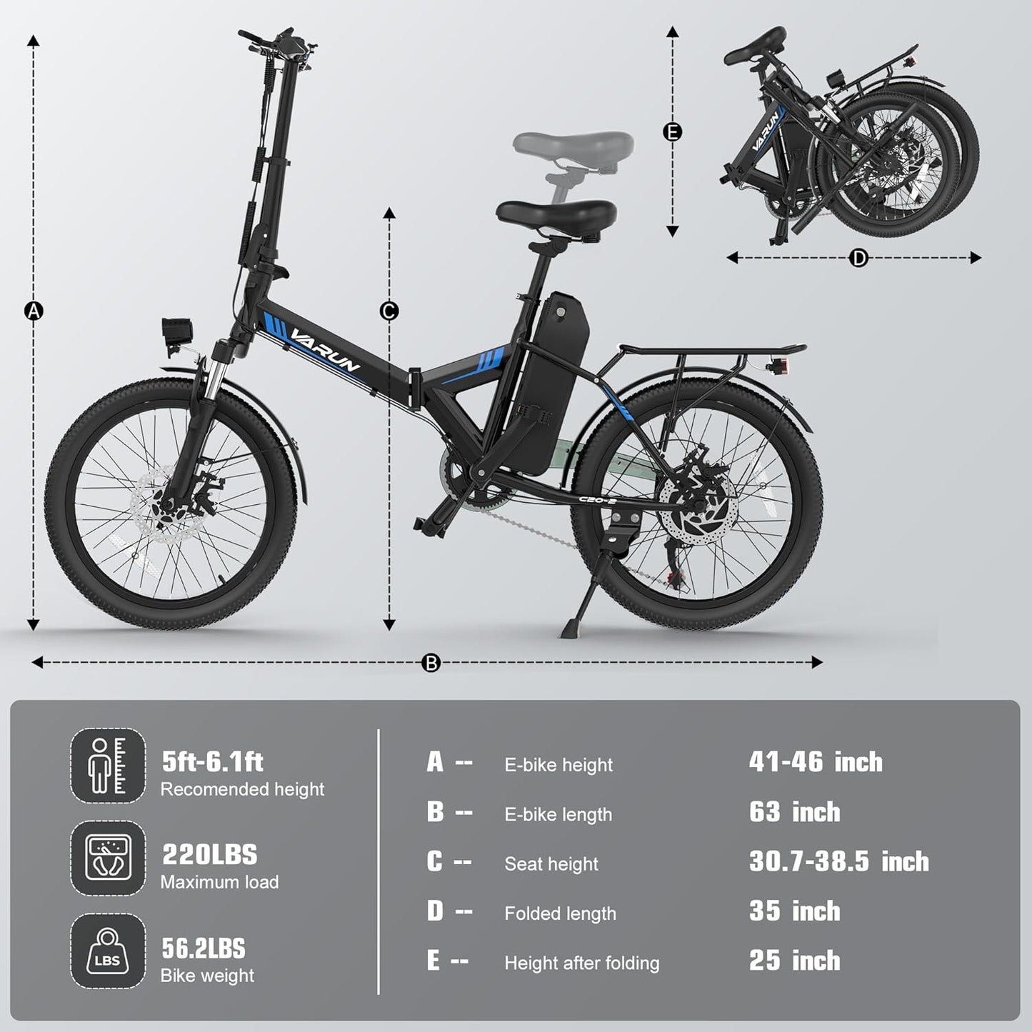 VARUN Electric Bike - 500W Folding E-Bike with 36V Removable Battery | 20" Compact Commuter for Adults