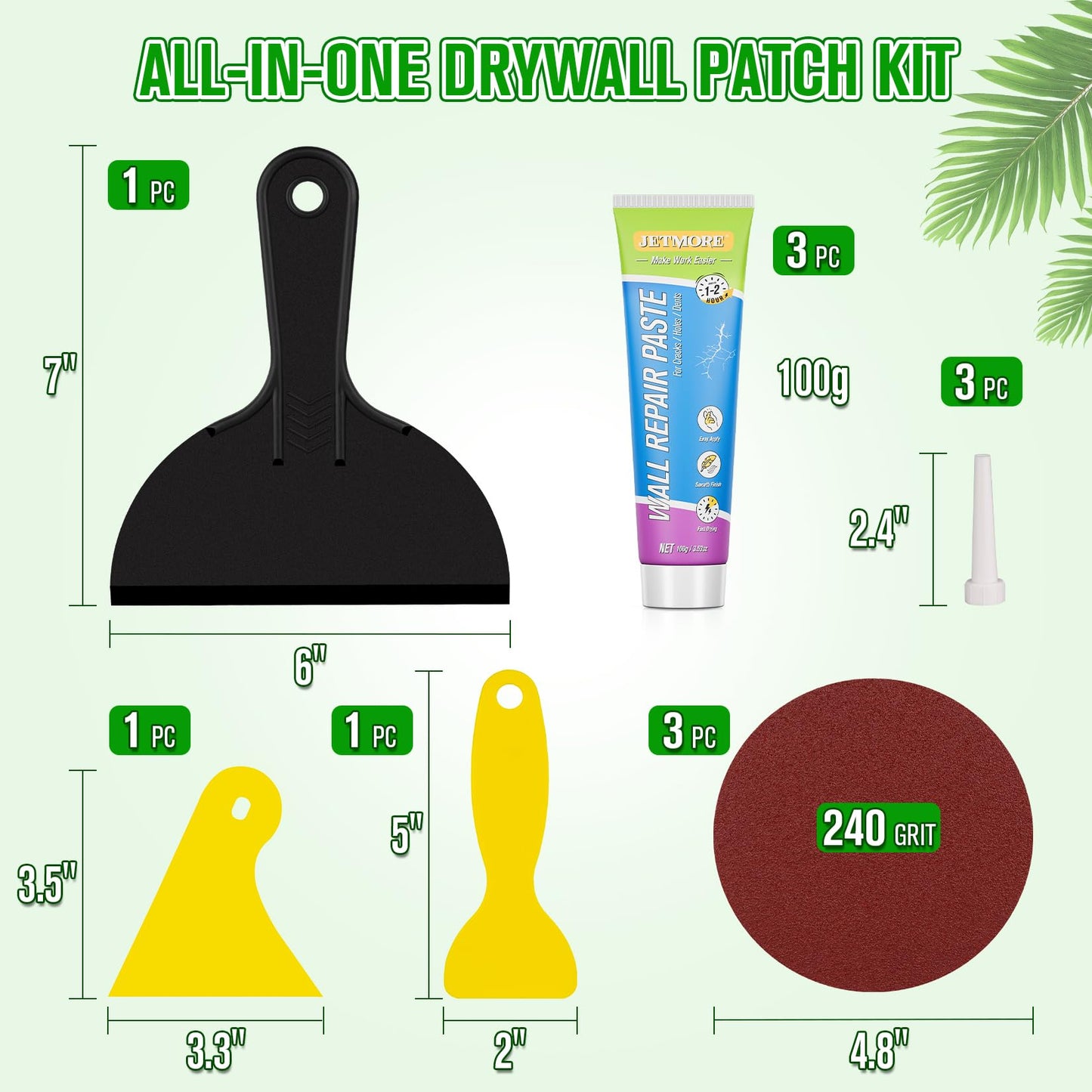 JETMORE 12 Pcs Drywall Repair Kit, Spackle Wall Repair, Wall Hole Filler, Wall Putty Hole Repair, Wall Mending Agent Quick and Easy Solution, Plaster Wall Repair, Spackle for Drywall