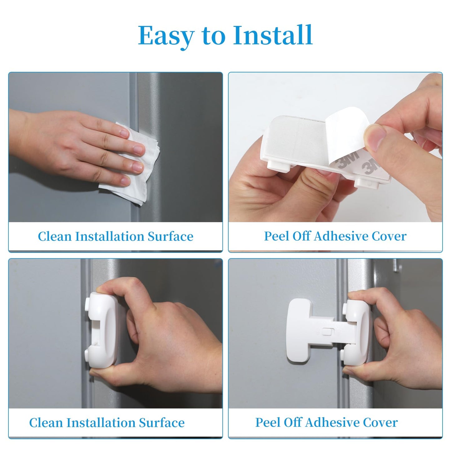 2PCS Heavy Duty Protection Fridge Lock for Refrigerator Cabinets,Drawers,Child Safety Cabinet Locks,Easy Install Without Keys,Black.