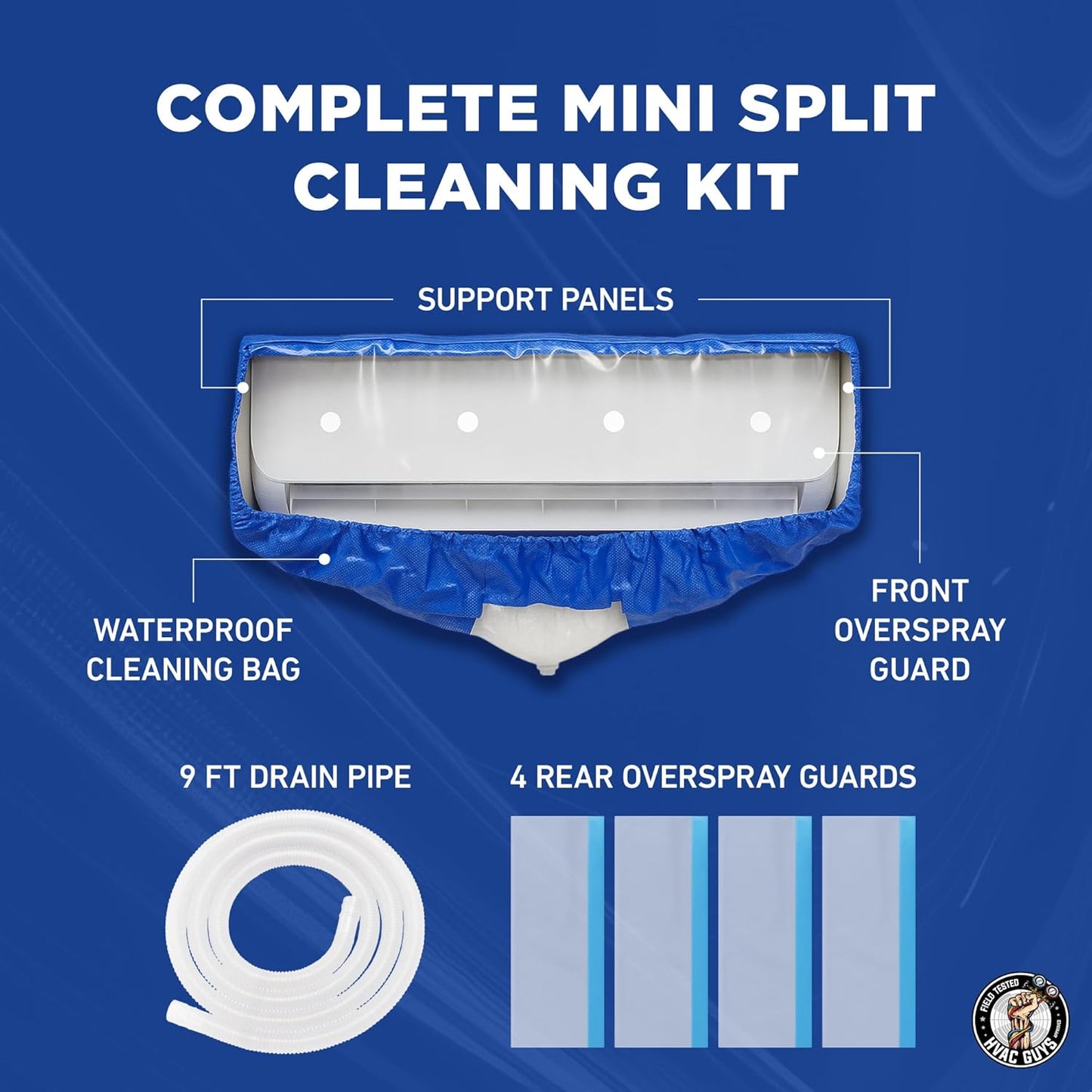 Mini Split Cleaning Bag - 360 Waterproof, Fits 38-48in Systems, Includes Overspray Guards & Drain Hose