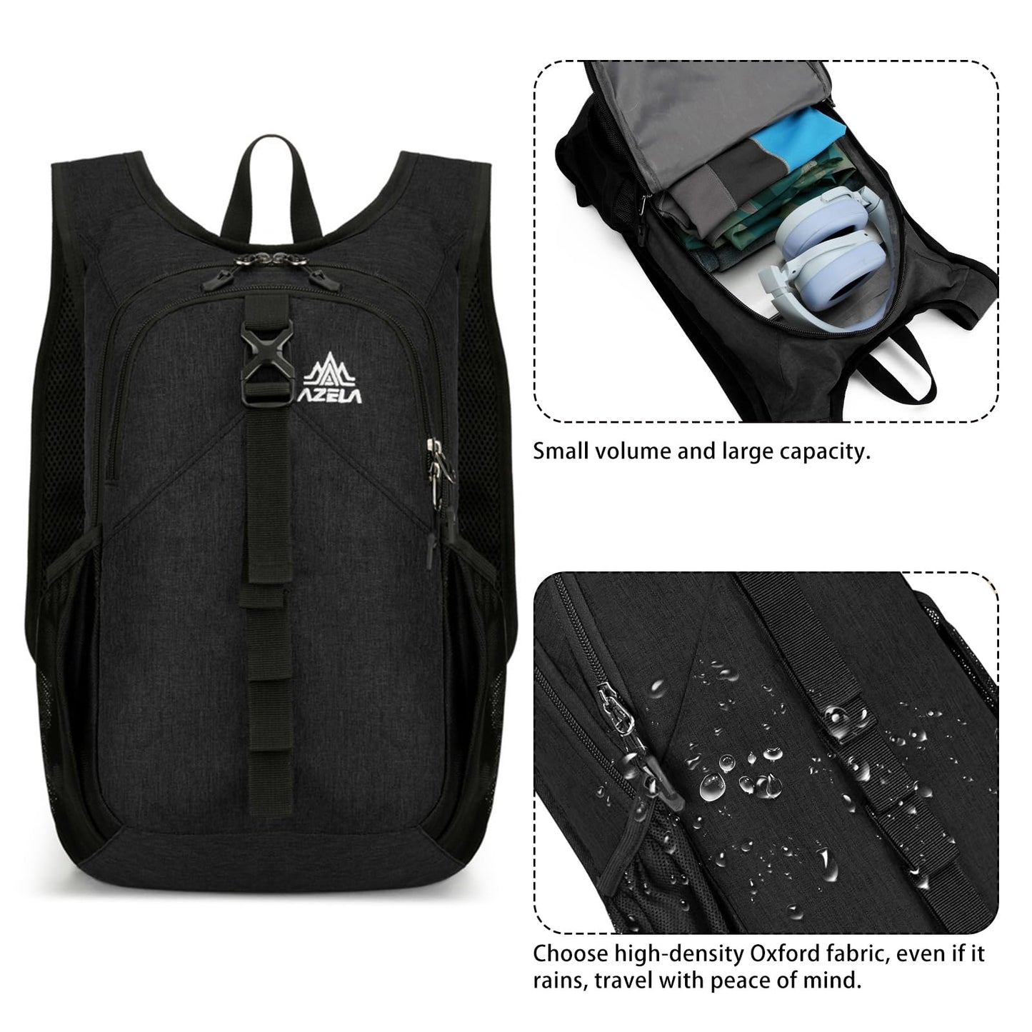 VOBUYING 15L Small Hiking Backpack Foldable Ultralight Trekking Camping Outdoors Backpack for Women Men (black)