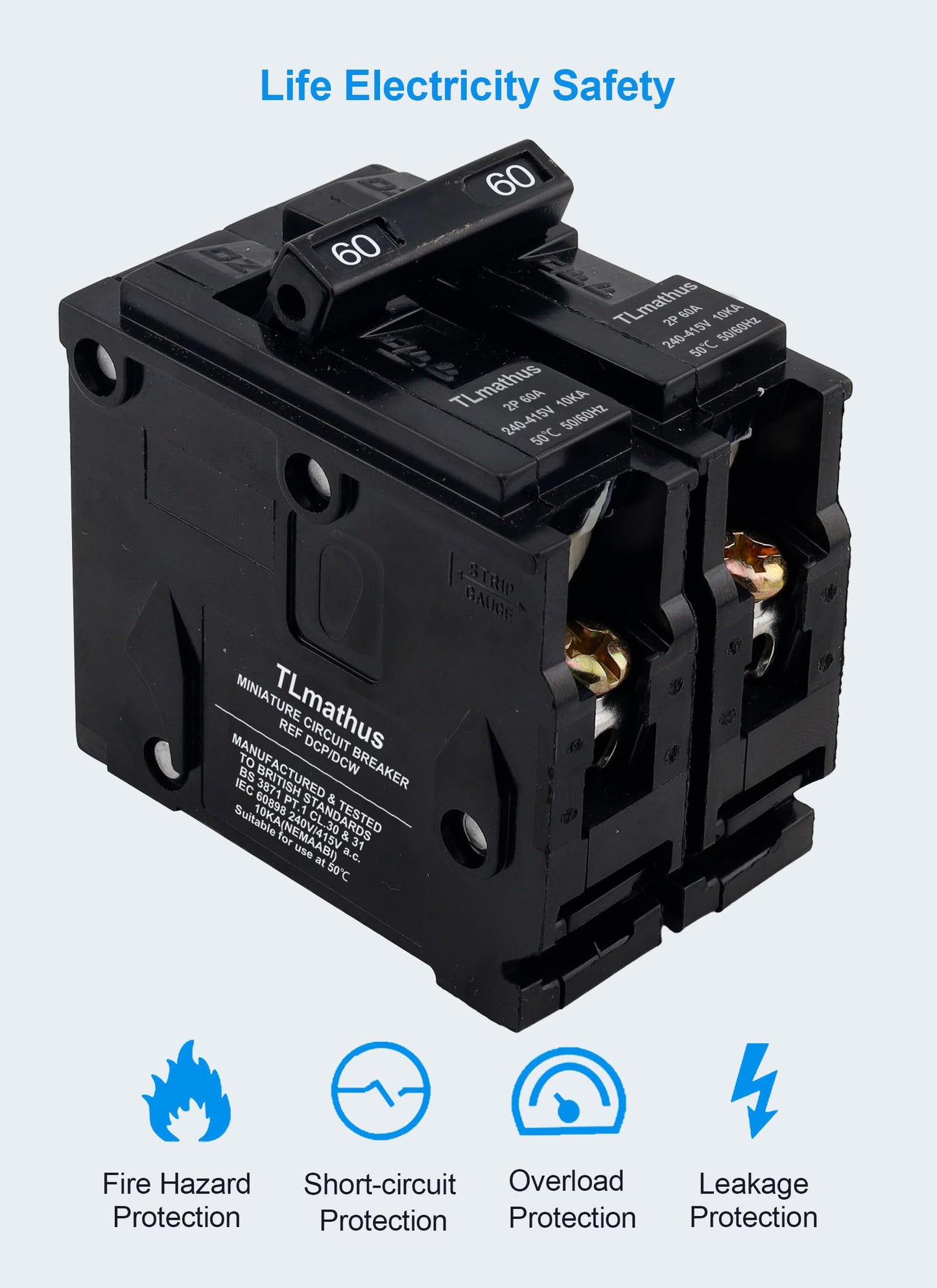 TLmathus 60 Amp 2 Pole Type QP Circuit Breaker Plug-in Mount Standard MCB Thermal Magnetic Protection, 10KA 120/240V, Compatible with Siemens PL and ES Series Load Centers(2P 60A)