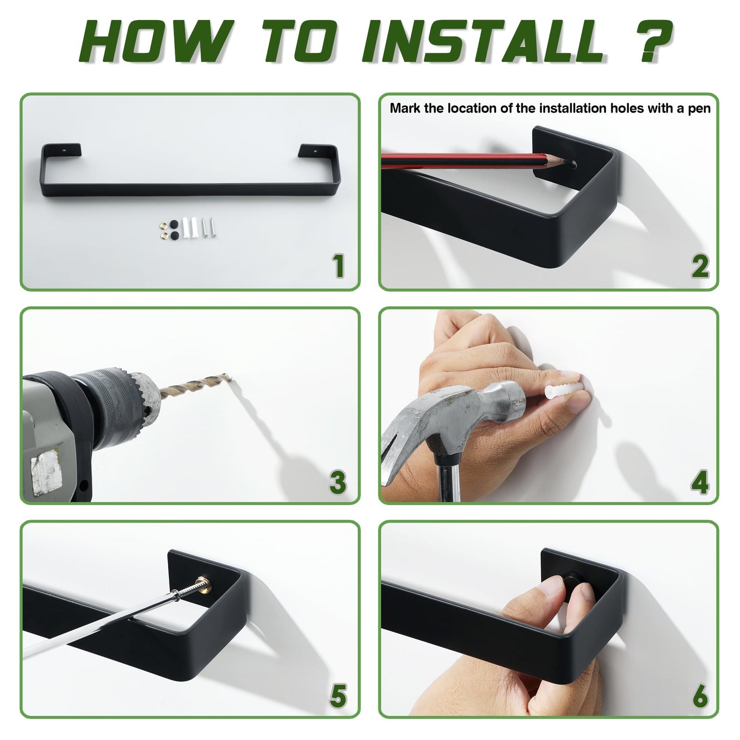 Alise Hand Towel Holder Black Towel Bar for Bathroom Wall Mount,SUS304 Stainless Steel Towel Rack for Bathroom and Lavatory,Kitchen,8'' Bath Towel Hanger Towel Rail