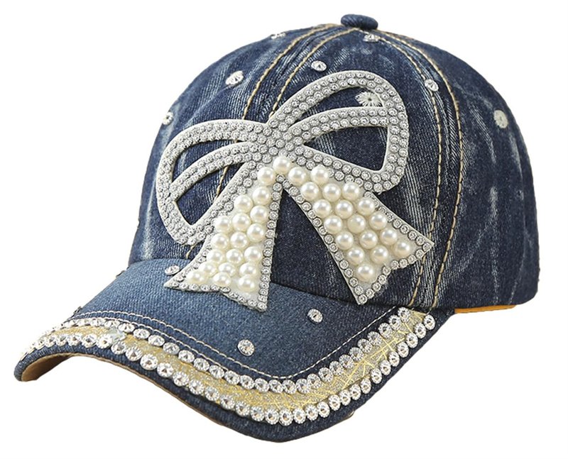 Women's Denim Baseball Cap with Pearl Rhinestone Trendy Y2k Visors UV Protection Sun Hat Outdoor 2026