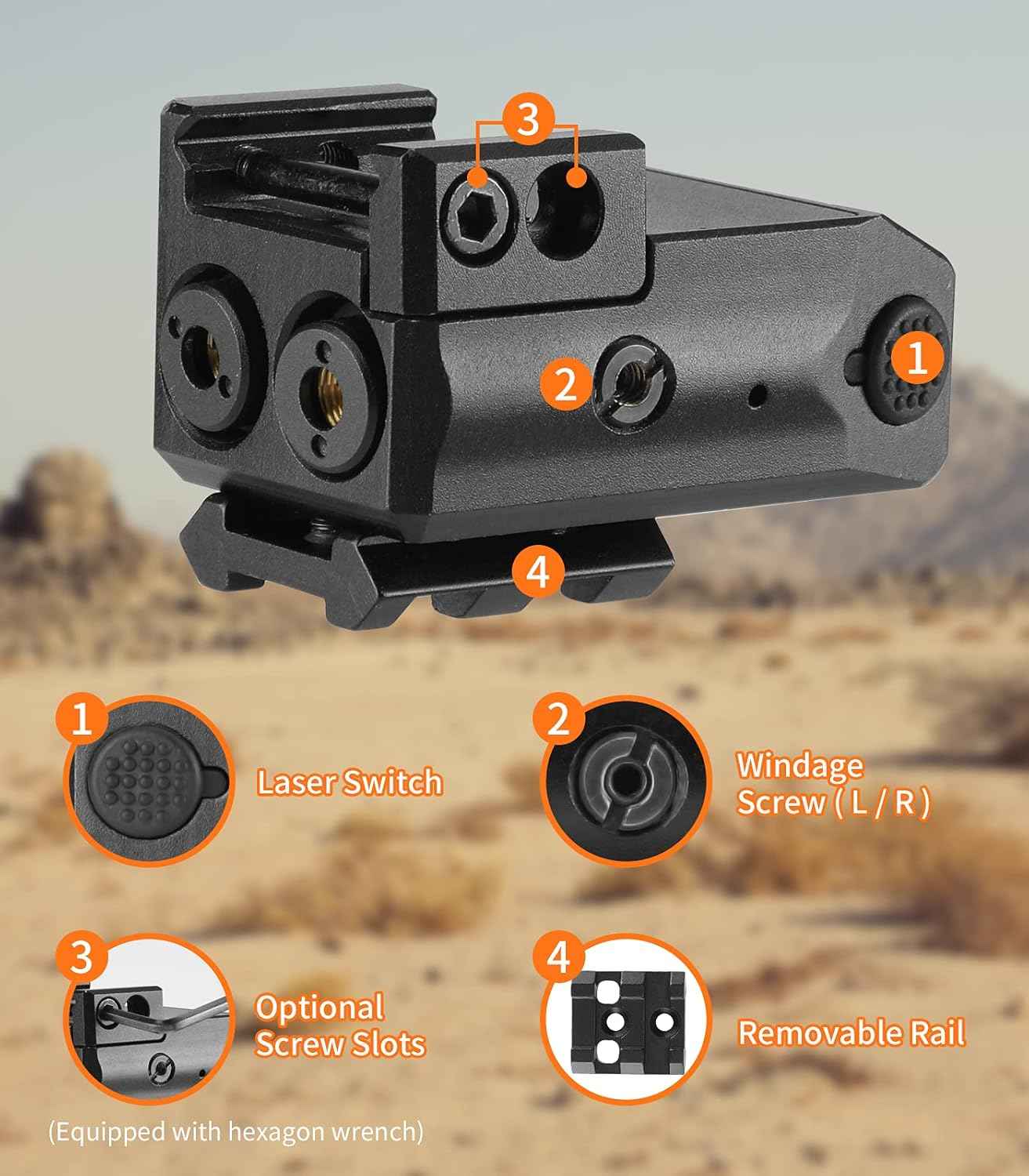 800 Lumens Tactical Flashlight Laser Sight Combo - USB Rechargeable LED Light for Handguns