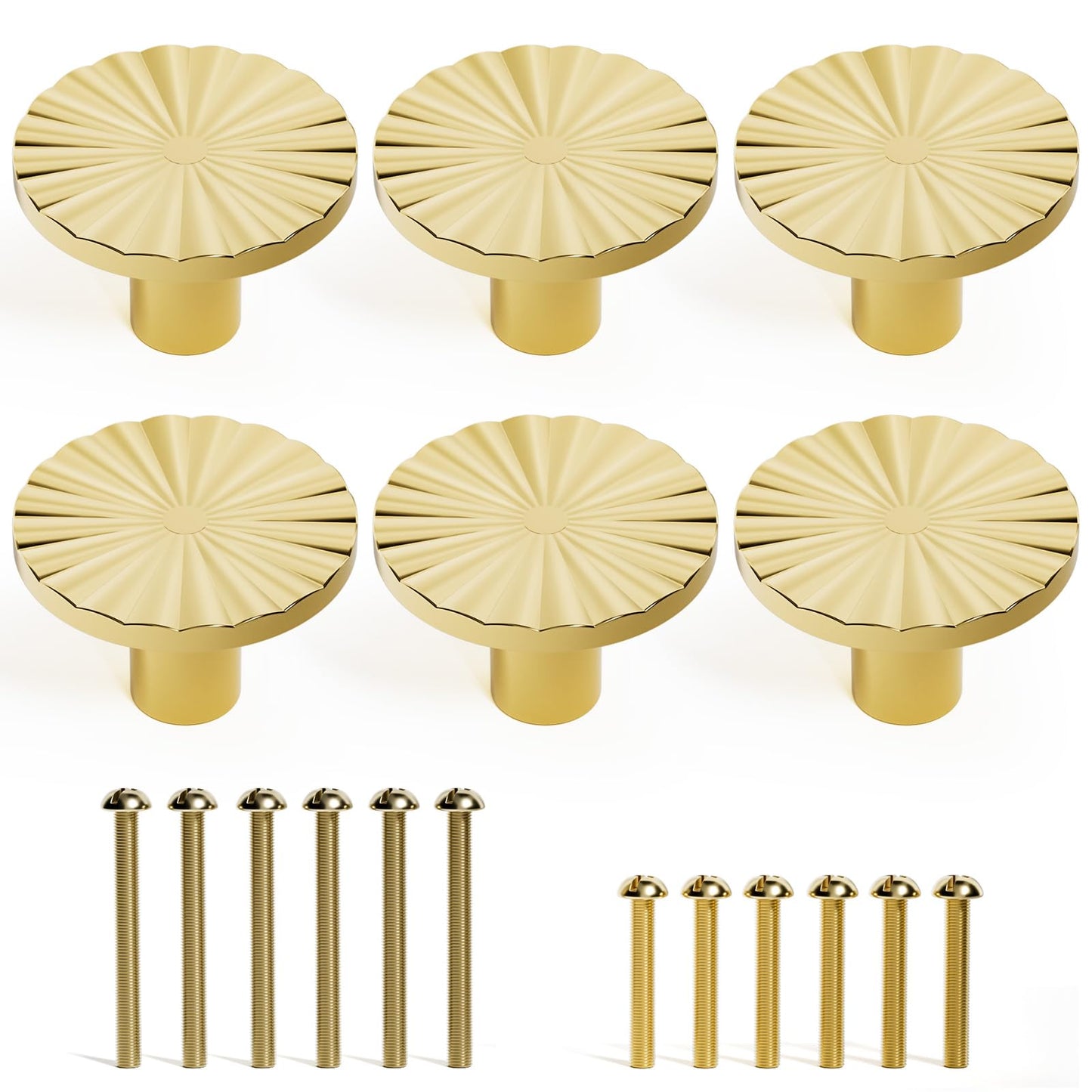 Xisakaca 6 Pack Gold Cabinet Knobs, Round Drawer Pulls Cabinet Door Knobs Kitchen Cupboard Bathroom Dresser Cabinet Hardware Handles