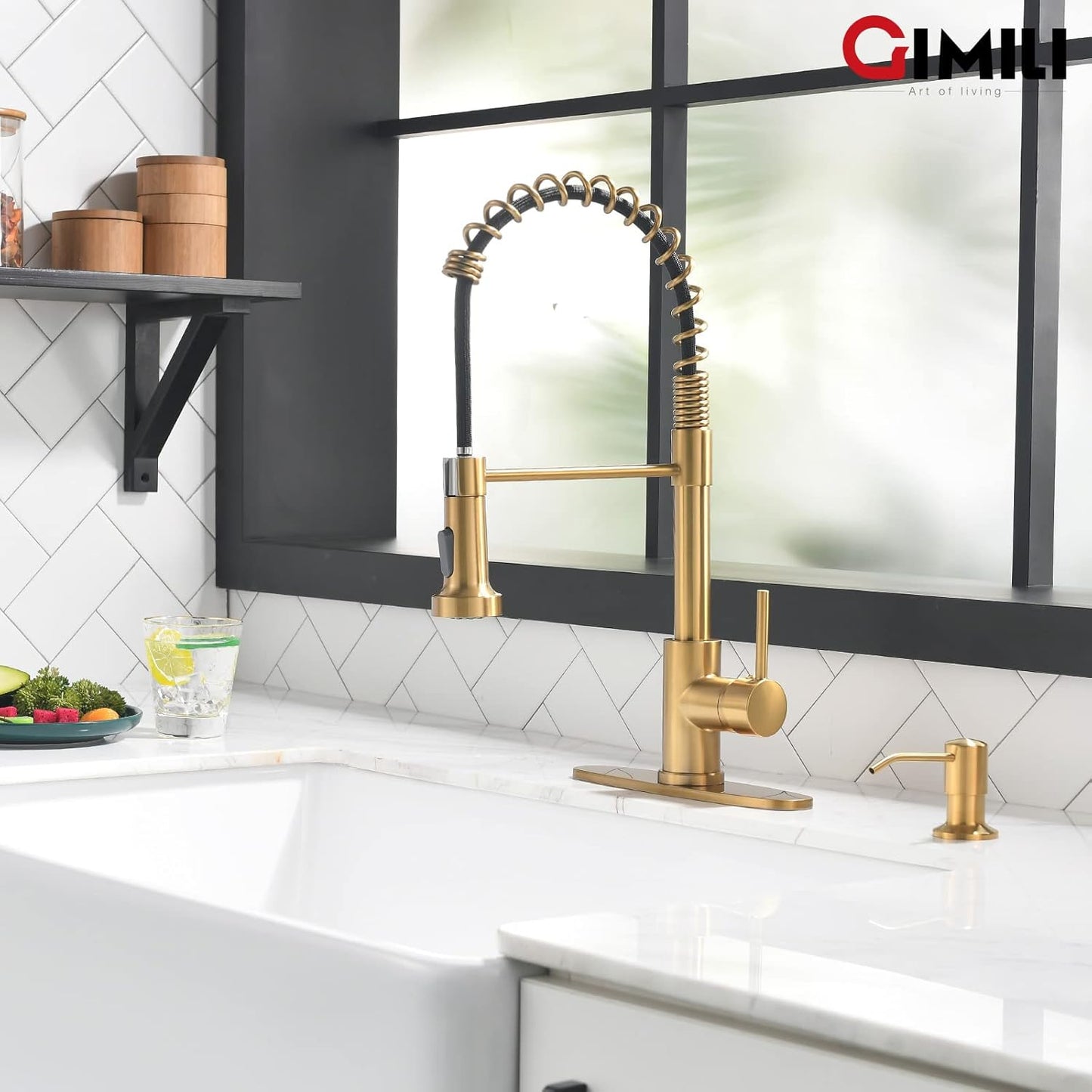 Matte Black Kitchen Faucet with Soap Dispenser - Commercial Single Handle Pull Down Sprayer