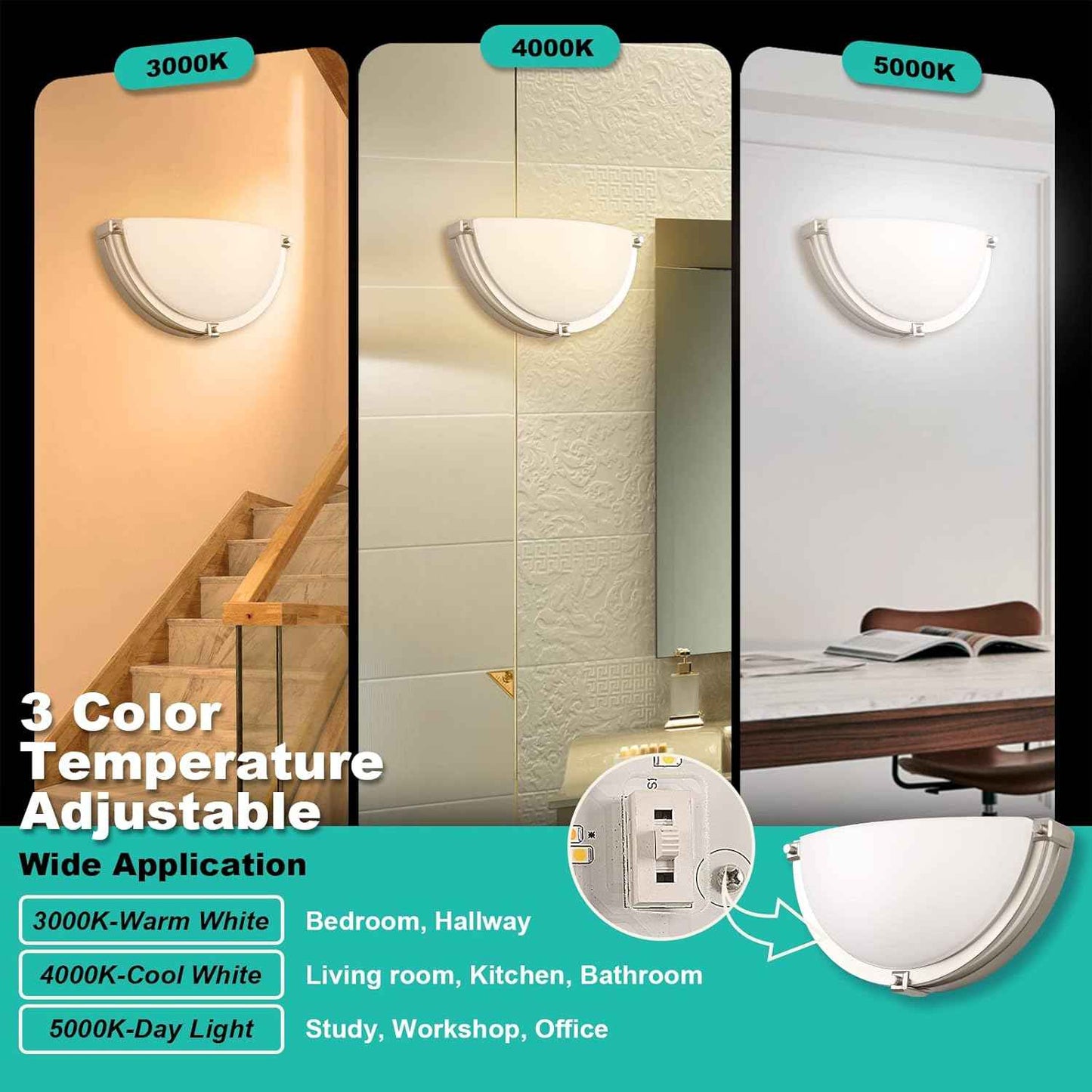 Modern 13-Inch Dimmable LED Wall Sconce - Adjustable Color Temperature, Brushed Nickel (2 Pack) for Bathroom Vanity