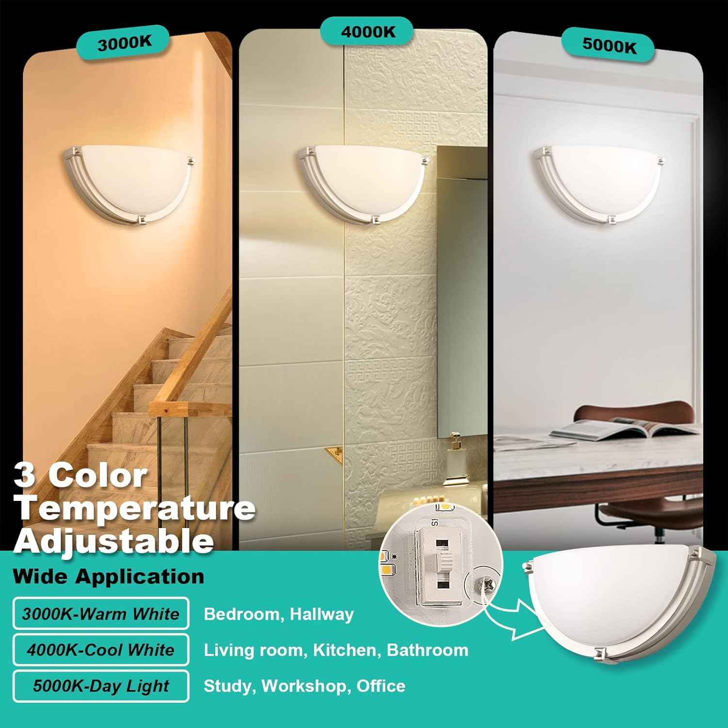 Modern 13-Inch Dimmable LED Wall Sconce - Adjustable Color Temperature, Brushed Nickel (2 Pack) for Bathroom Vanity