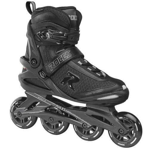 ROCES Men's Icon Outdoor Breathable Fitness Comfort 4 80mm Wheels Racing Inline Skates with Memory Buckle, Easy Entry Boots, Glass Fiber Reinforced Shell & Frame, Black/Dark Charcoal, 10