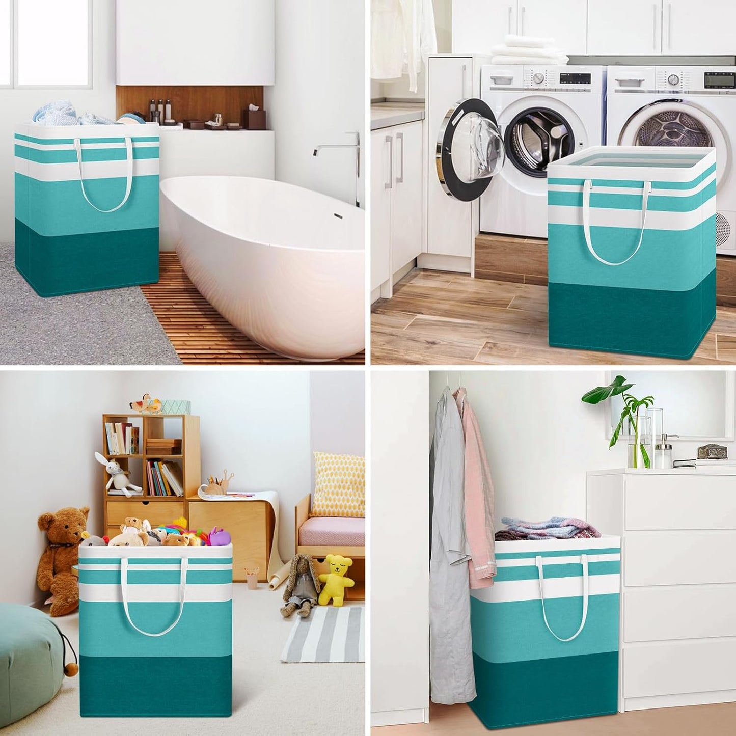 Waterproof 100L Laundry Basket Set - Collapsible Freestanding Hamper with Extended Handles - 2-Pack Gradient Grey for Clothes & Toys