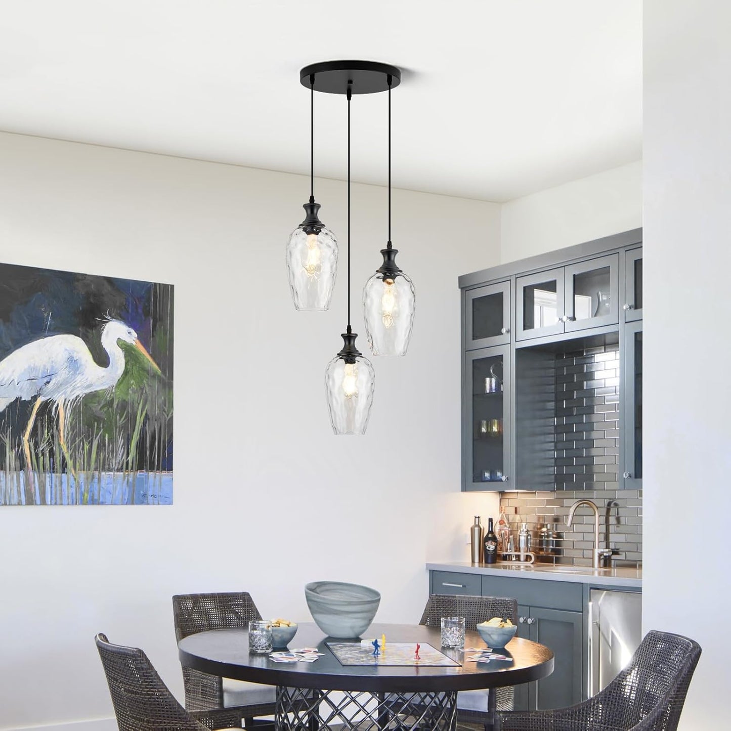 Brushed Nickel Glass Pendant Light Fixture - Modern 1-Light Hanging Lamp for Kitchen Island & Dining Room