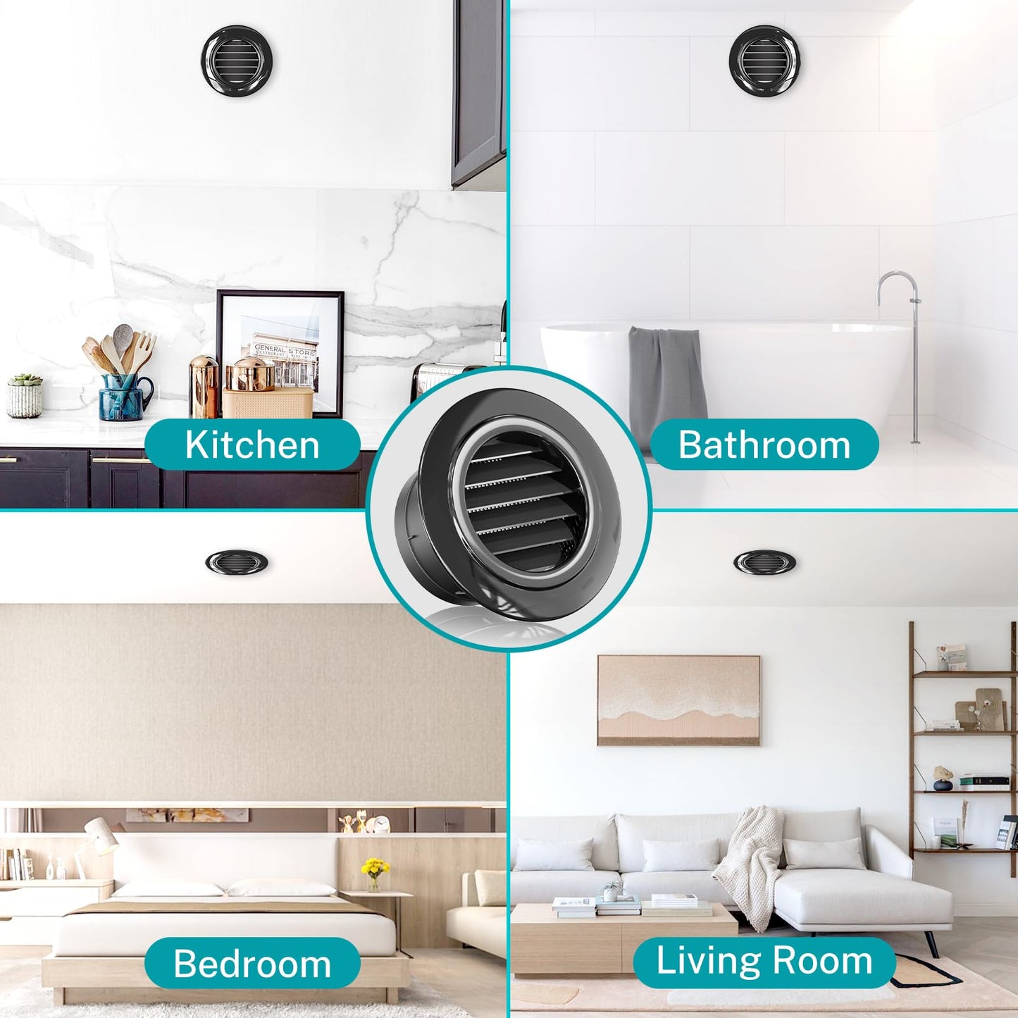 HG Power 4 Inch Soffit Vent, ABS Plastic Round Vent Cover with Built-in Screen Mesh, Black Louver Exhaust Vent for Exhaust Fan, Inline Duct Fan, Bathroom, Kitchen, Garage Use, 100mm