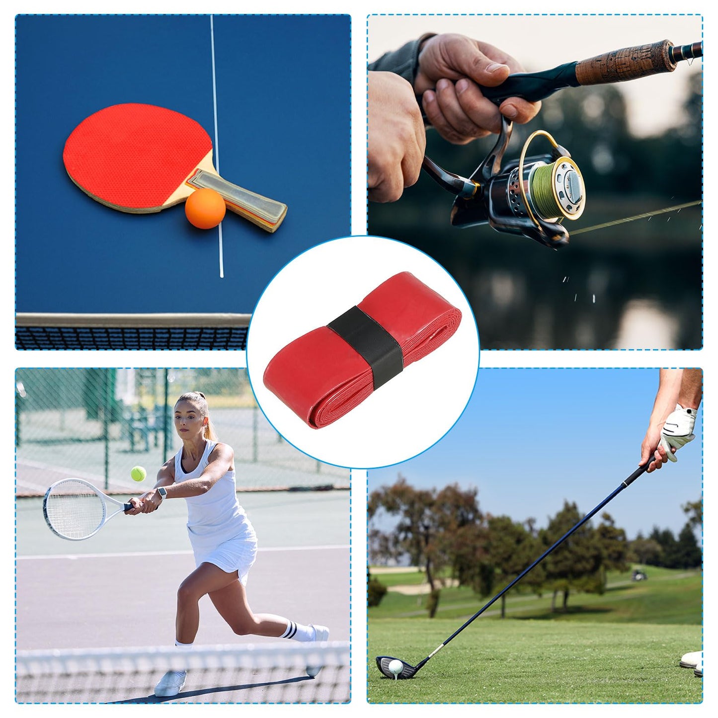 PATIKIL 43.3" Tennis Racket Grip Tape, 8 Pack Anti Slip Absorbent PU Badminton Overgrip Racquet Grip Tape for Baseball Pickleball Paddle, Red