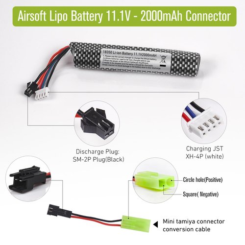 AUDEEKON Airsoft Lipo Battery 11.1V - 2000mAh Rechargeable Batteries USB Charger with Charging Cable, Replacement Battery for Airsoft Gel Ball Blaster