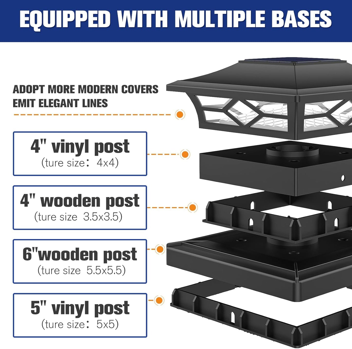 Solar Post Cap Lights 6-Pack - Waterproof LED Outdoor Lighting for 4x4 & 6x6 Decks, 2 Color Modes
