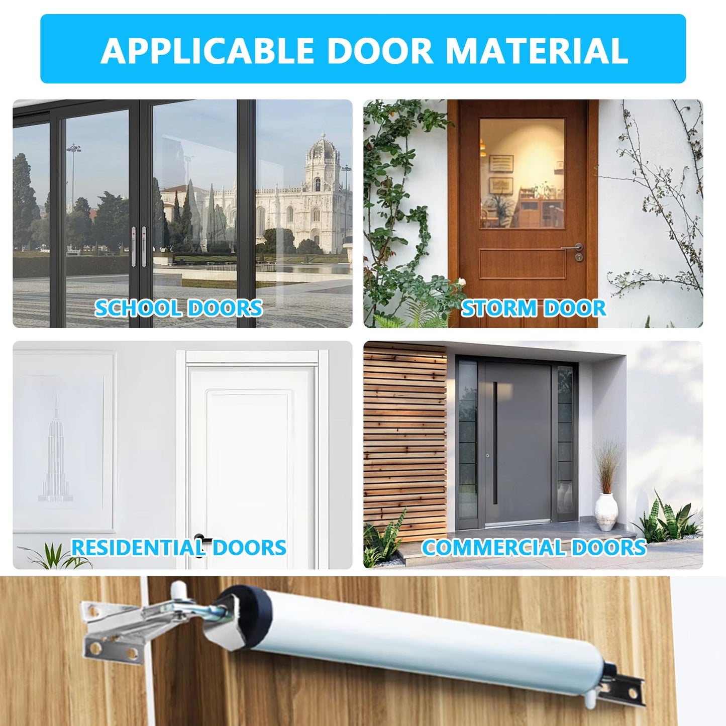 Pneumatic Screen and Storm Door Closer Kit, Heavy Screen Door Closers Closure forScreen Doors and Storm Doors Hardware Replacement, with Bracket & Parts(White)