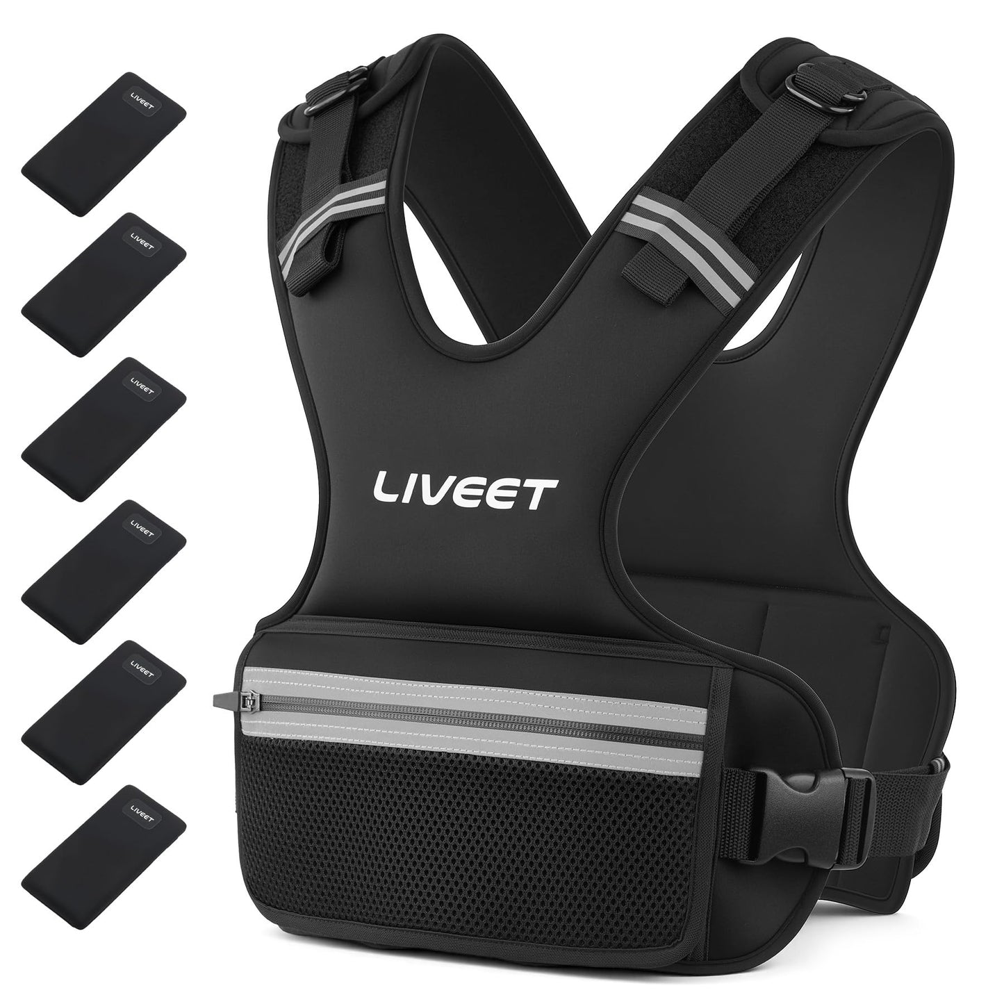 LIVEET Weighted Vest, 9-15lb/11-20lb/20-32lb Silicone Soft Iron Adjustable Weight Vest for Women Men with 6 Removable Blocks, Shoulder & Waist Adjustable Workout Vest for Training Walking Yoga