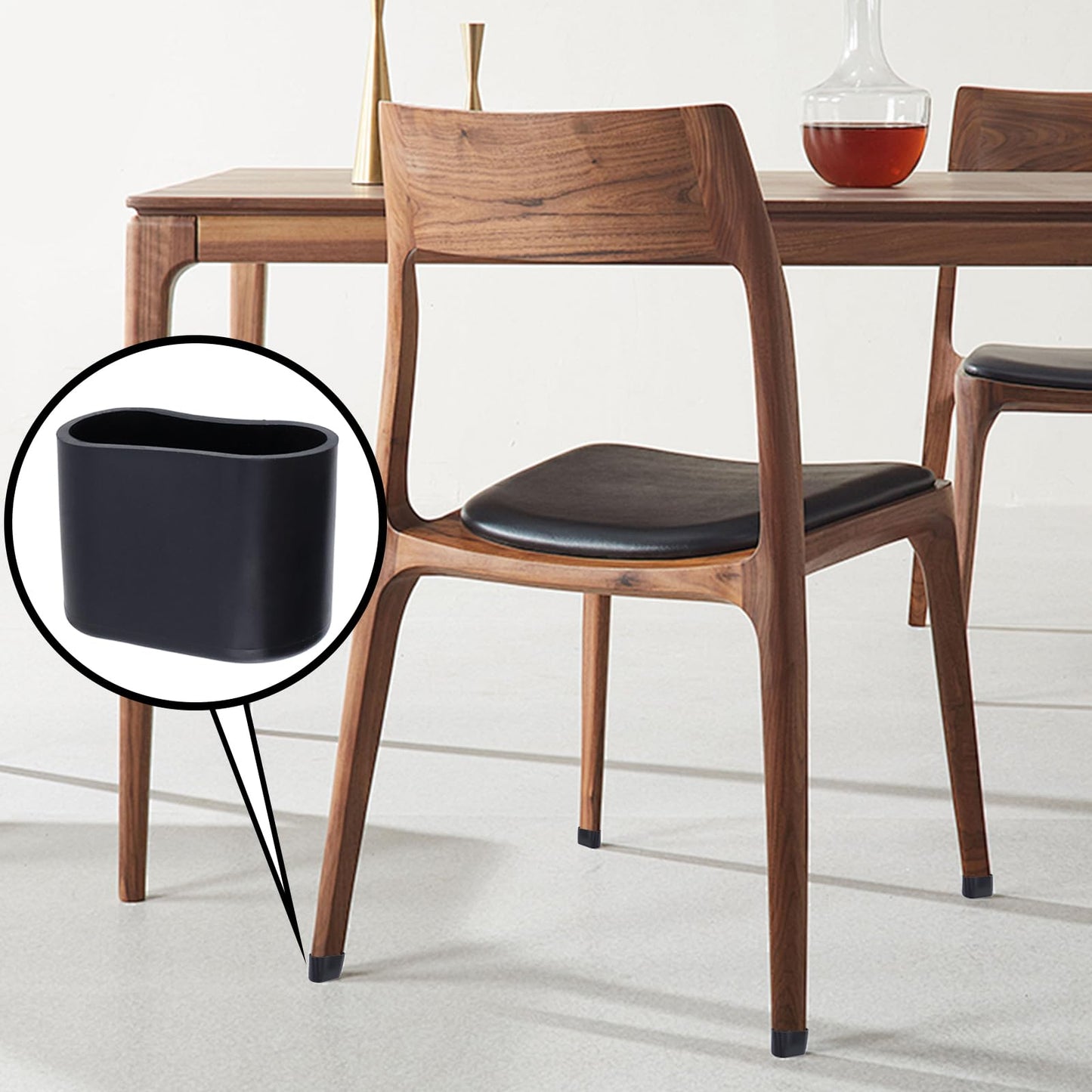 Geesatis 1.6" X 0.7" Oval Chair Leg Caps, PVC Table Chair Leg Cover, Hardwood Floor Protector, Double Thickness, Black, PVC, Rectangle,20 Pack