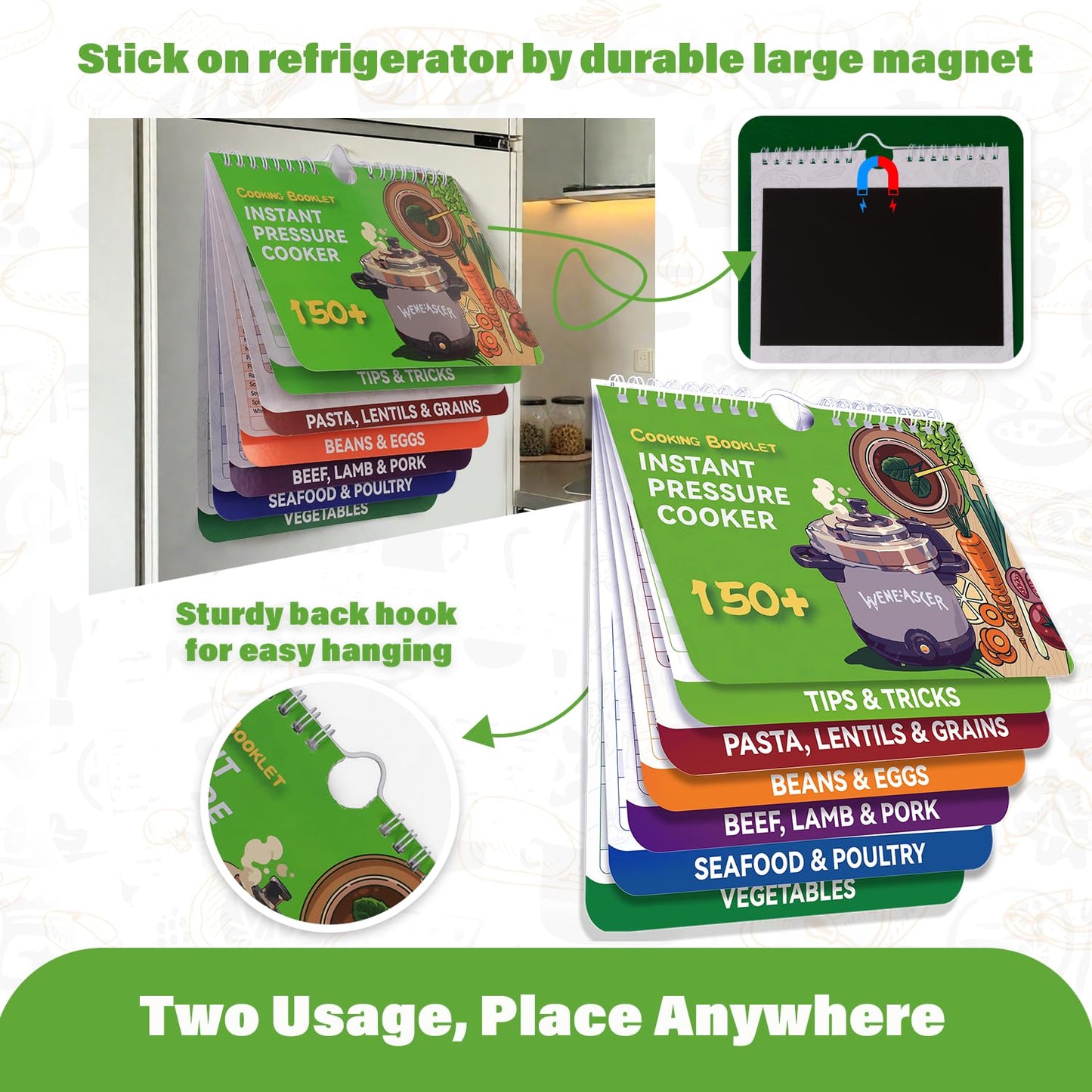 150+ Foods Instant Pot Magnetic Cheat Sheet Magnet - Instant Pot Accessories, Pressure Cooker Cooking Guide, Quick Reference Instapot Cookbooks, Kitchen Gifts for Women