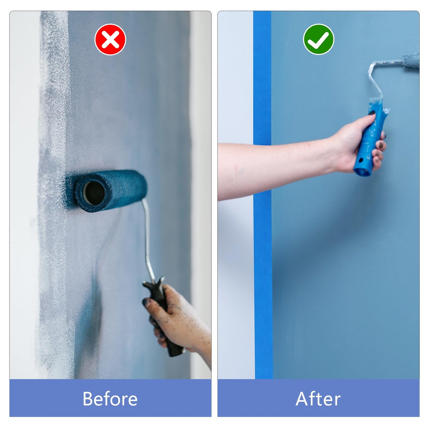 2 Roll Painters Tape 1.89In × 55Yard Blue Painters Tape Bulk Multi-Surface Blue Masking Tape for Wall Painting Edge Treatment DIY Crafts