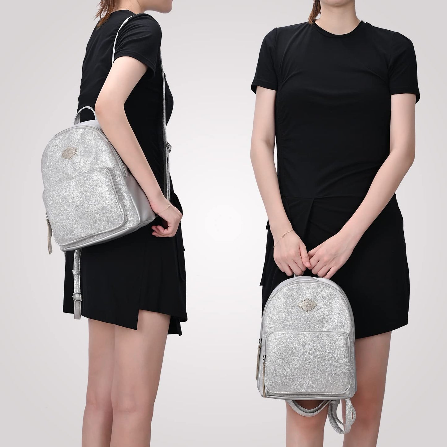 GM LIKKIE Glitter Fashion Backpack, Sequin Small Backpack, Mini Backpack for Women (Silver)