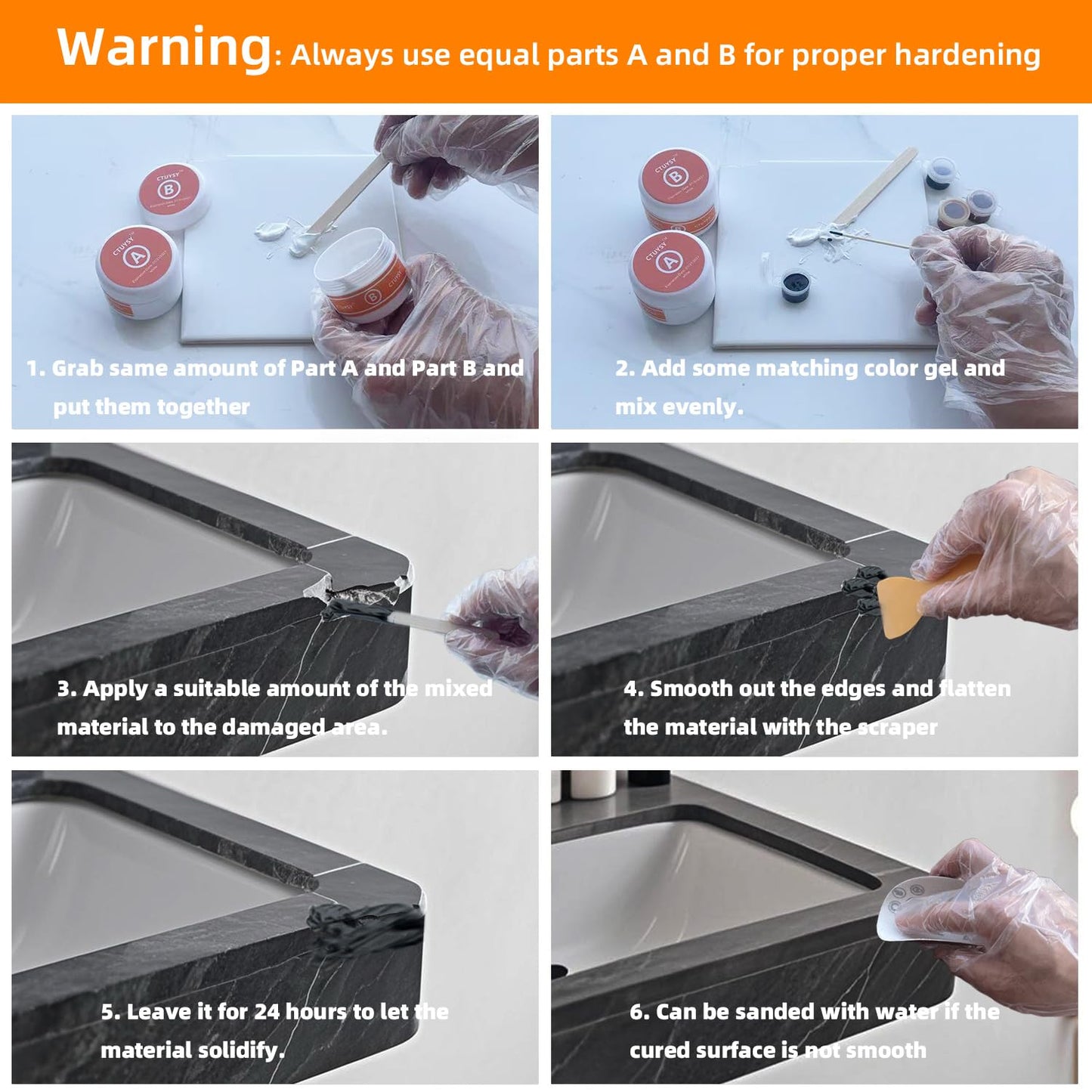 Granite and Quartz Countertop Chip Filler Repair Kit Tile & Fiberglass Porcelain Repair Kit,Marble Tub Repair Kit 3.7 OZ Cracks Ceramic Corian Bathtub Sink Toilet Dents Holes Scratchs