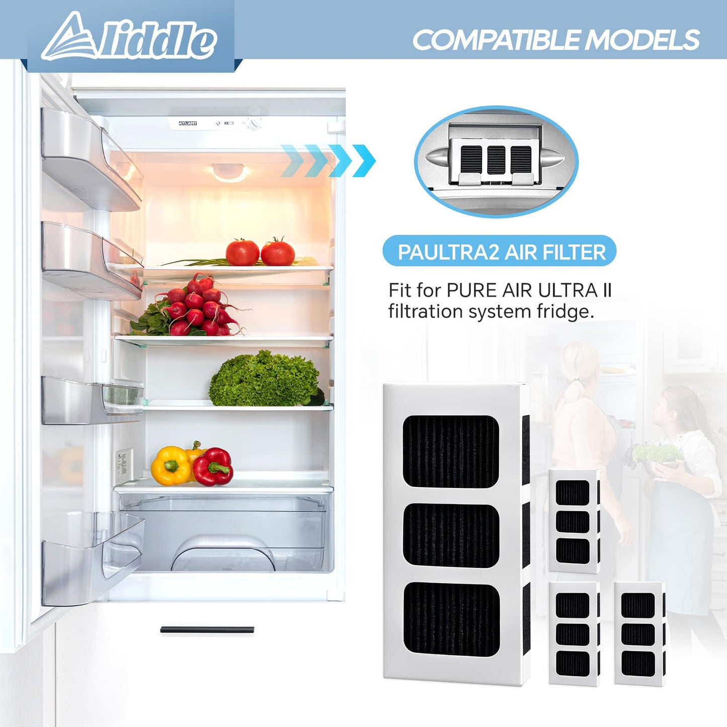 Aliddle Paultra2 Refrigerator Air Filter Replacement, Compatible with Frigidaire Pureair Ultra 2,Pureair Ultra ii,Pure Air Ultra 2, and Electrolux 242047805, 5303918847, EAP12364179, 4 Pack