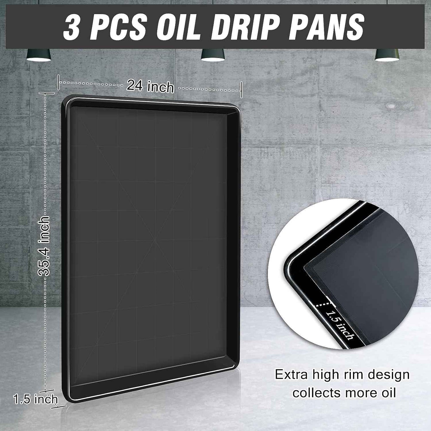 Extra Large Oil Drip Pan Set - 3 Pcs, 35.4 x 24 x 1.5 Inches, Heavy-Duty Auto Oil Catch Tray for Garage