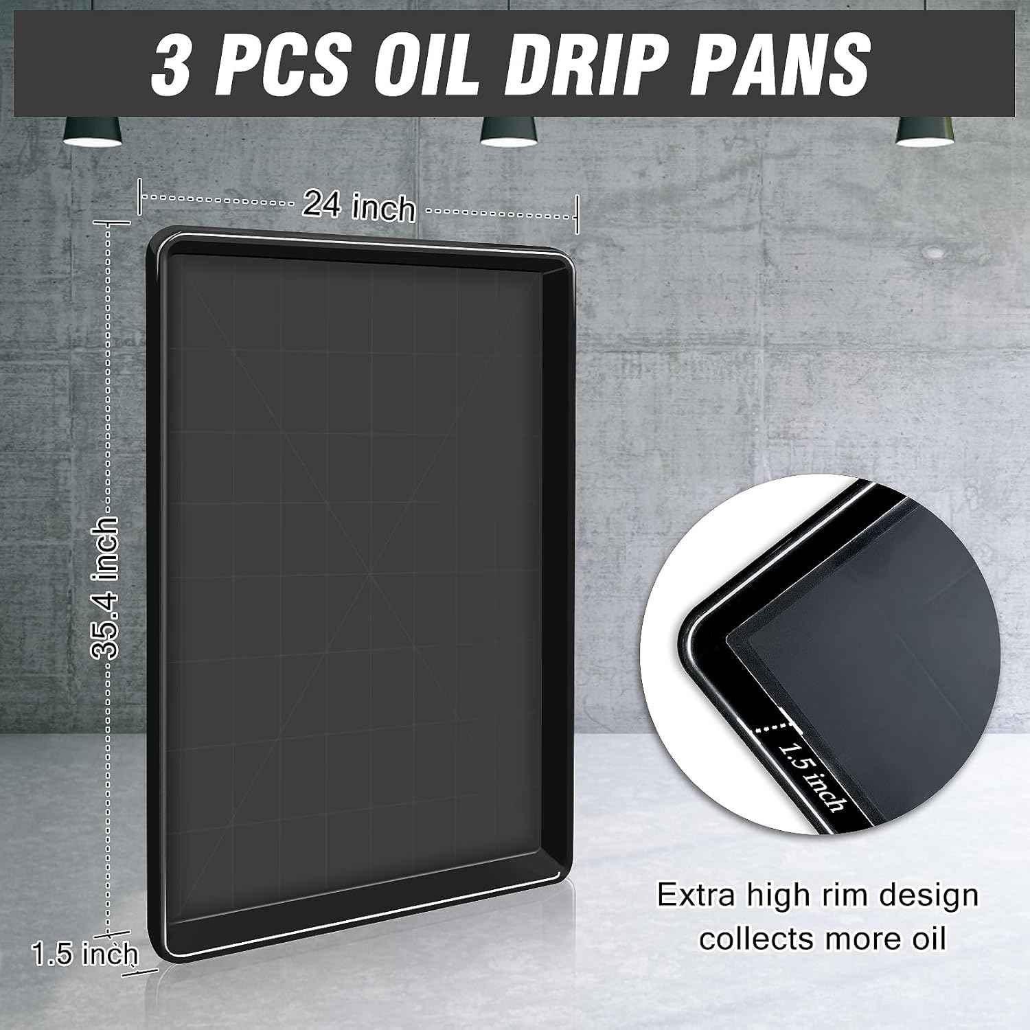 Extra Large Oil Drip Pan Set - 3 Pcs, 35.4 x 24 x 1.5 Inches, Heavy-Duty Auto Oil Catch Tray for Garage