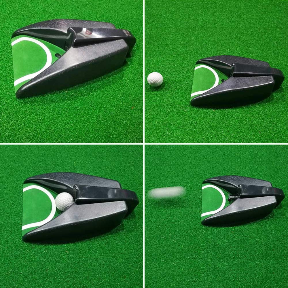 Golf Accessories Putting Plate with Return Spring,Golf Practice Mat with Automatic Ball Return,Indoor/Outdoor Use,Compact,Plastic,1 Hole