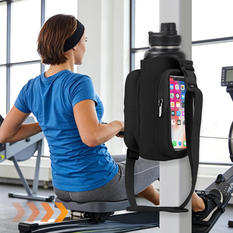 Yanwela Magnetic Gym Water Bottle Bag with Strong Magnet Holder for Men and Women to Carry Phone Small Bottle and Essentials Securely Attached to Metal Surfaces - Black
