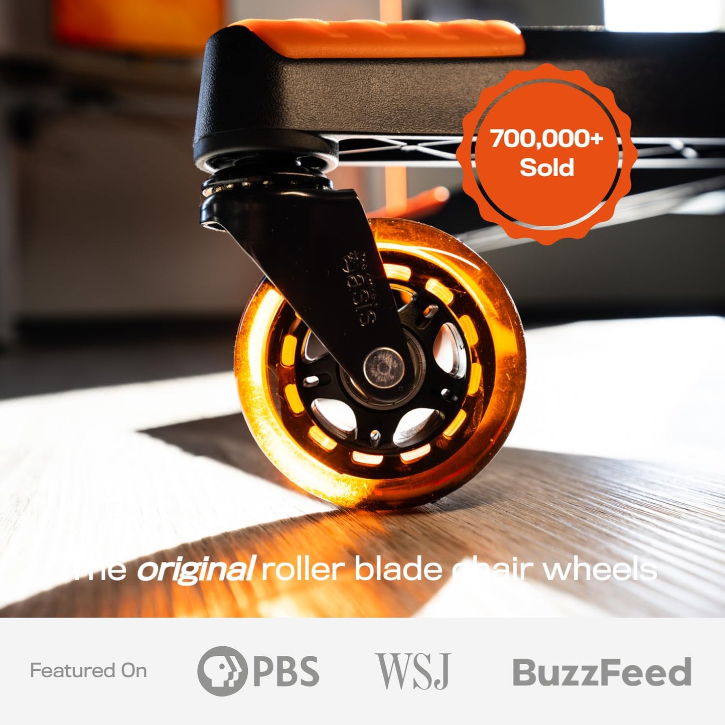 Original Rollerblade Office Chair Wheels - Smooth, Quiet Casters for Hardwood & Carpet - Easy Universal Fit - Set of 5