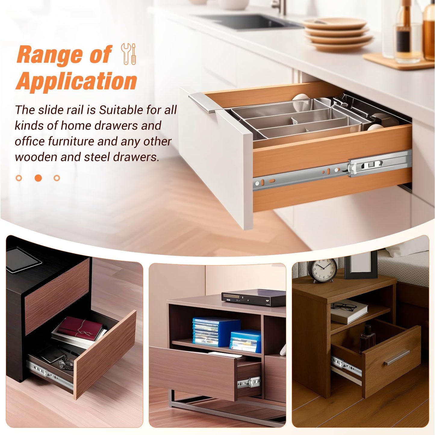 REGUDA Drawer Slides Ball Bearing 3 Folds Full Extension Side Mount Cabinet Runners Glides Rails Track 100 Lbs Load 10 12 14 16 18 20 22 24 Inch Silver (1 Pair (Silver), 12 inch)