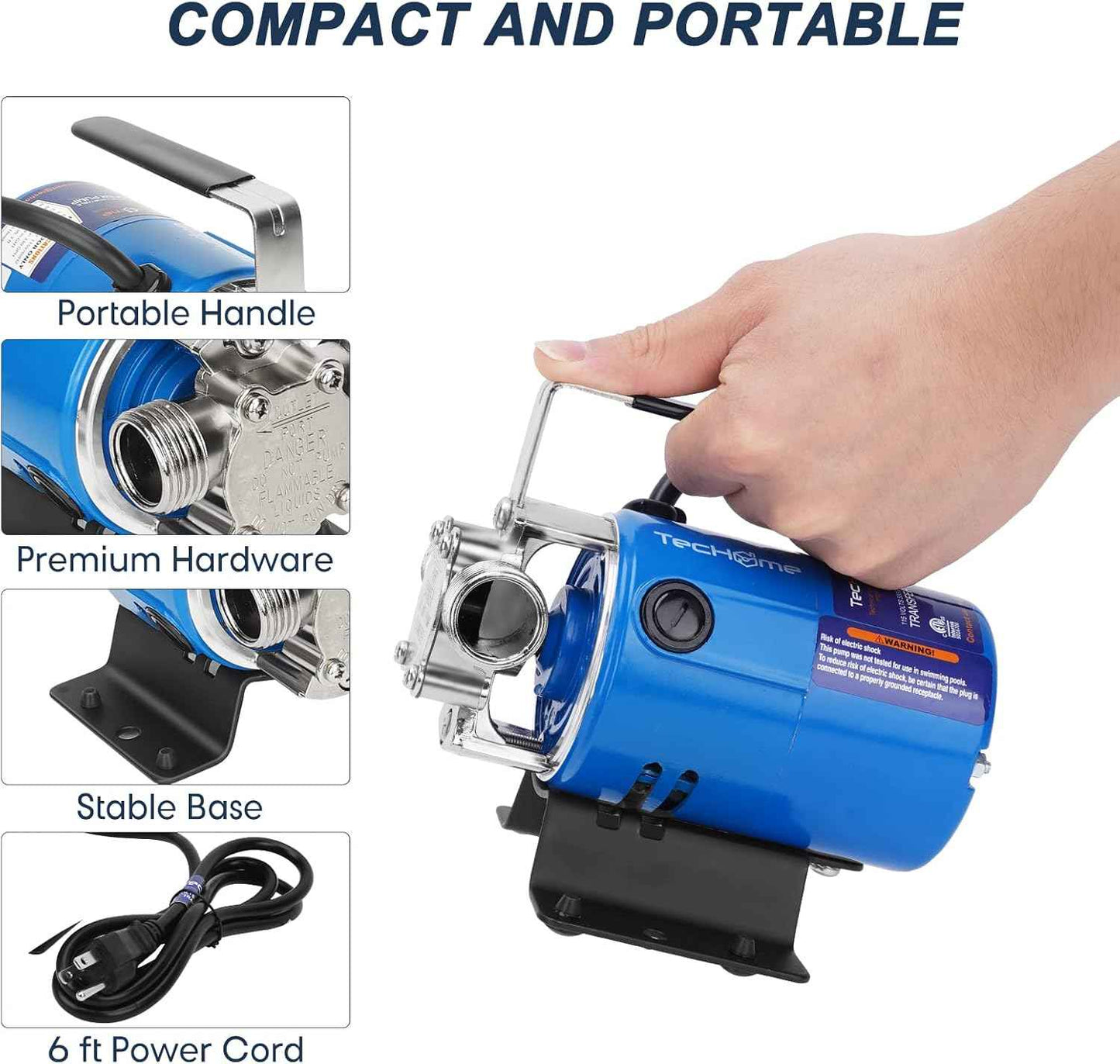 1500GPH Submersible Water Transfer Pump - 12V Sump Pump with 20ft Power Cord